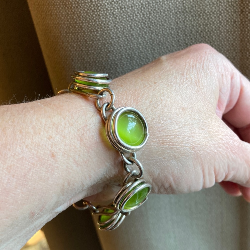 Silver and green bracelet